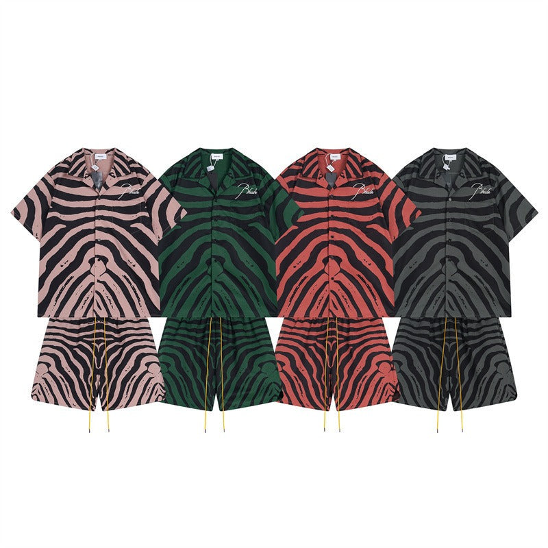 Rhude T-shirt Zebra Letter Embroidery Casual Short Sleeve Shirt, Shorts