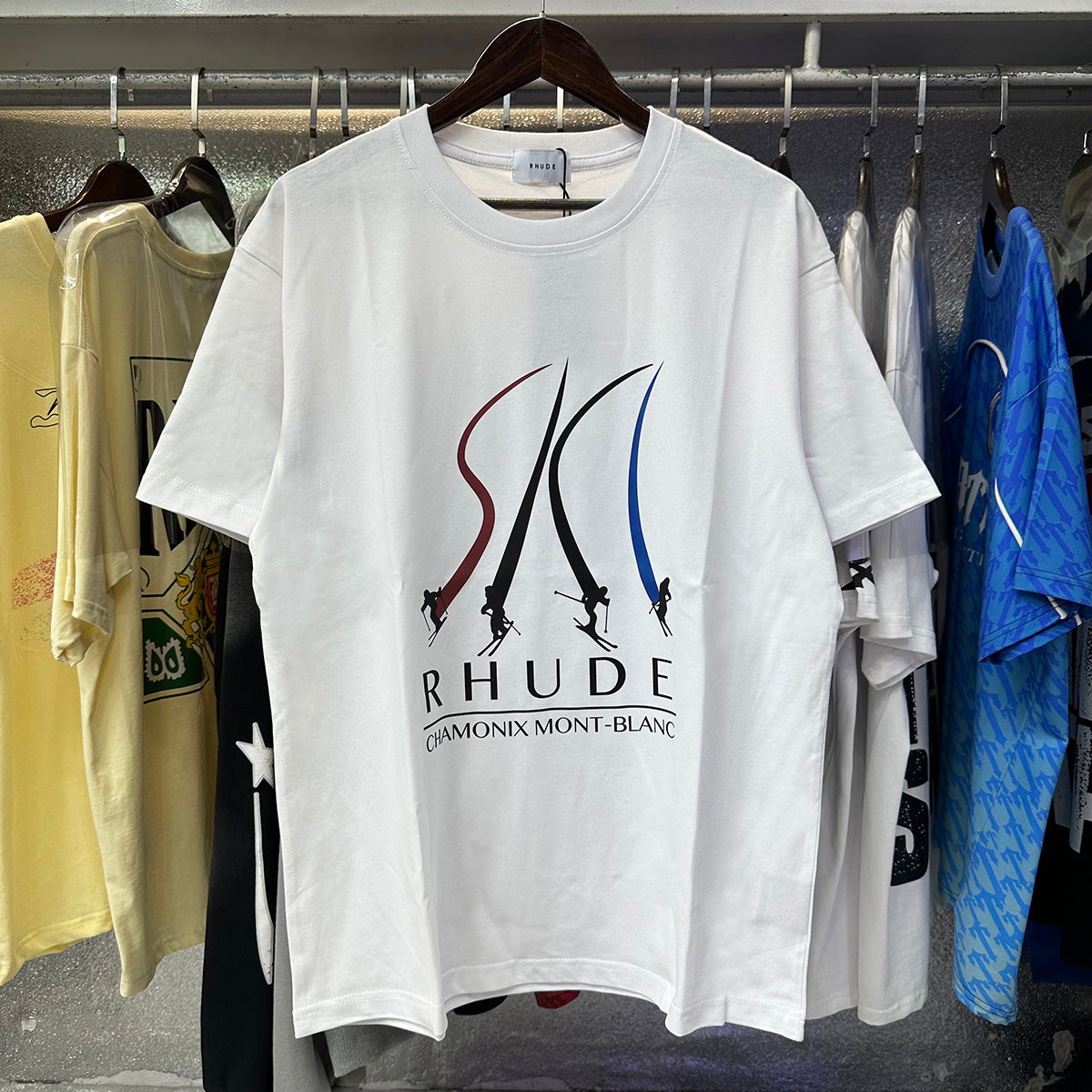 Rhude T-shirts Ski Print Cotton Short Sleeve Men and Women