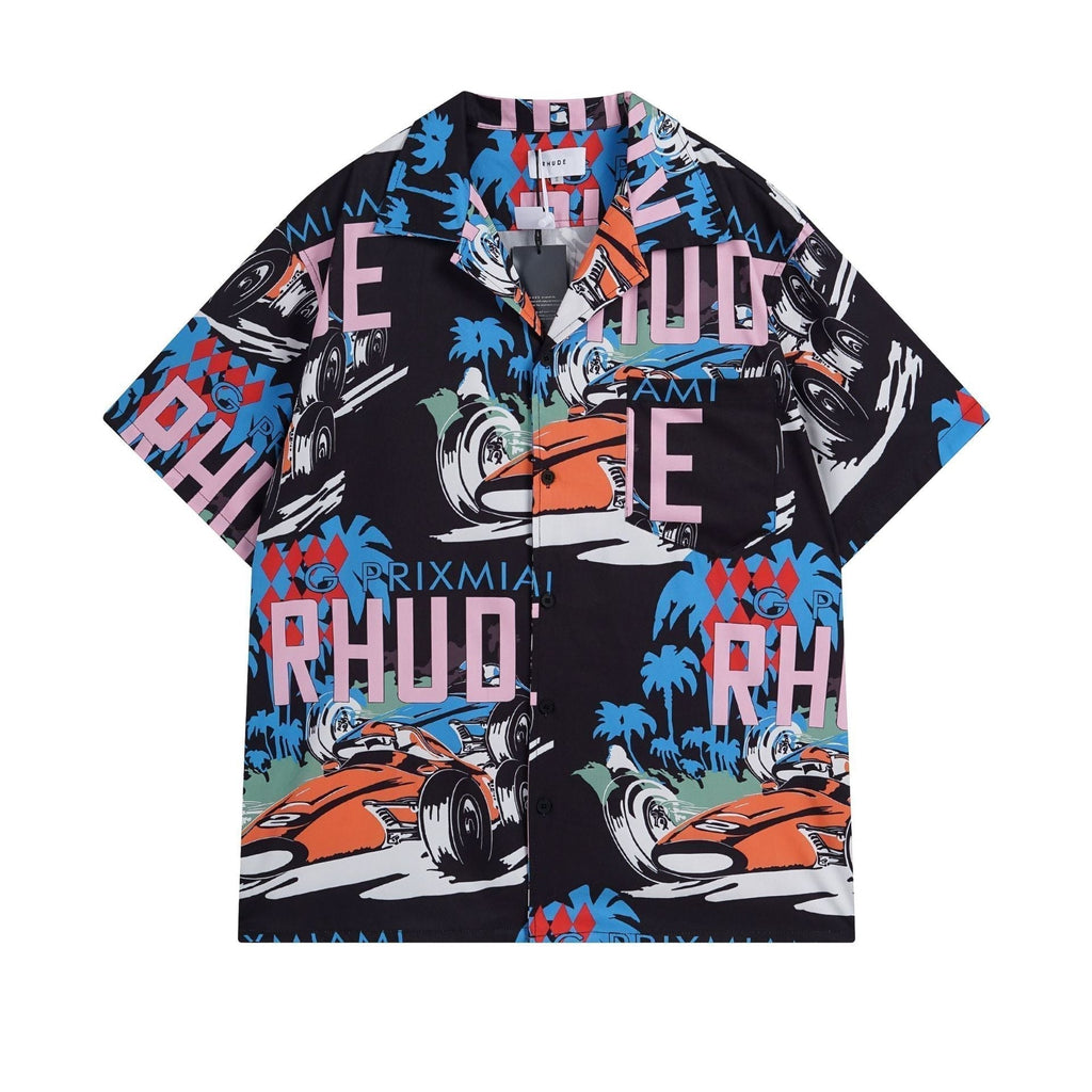 Rhude T-shirt Racing Letter Logo Casual Short Sleeve Shirt, Shorts