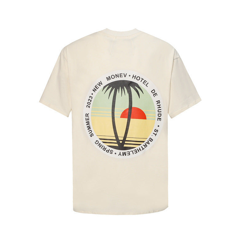 Rhude T-shirt Sunset Coconut Alphabet Print Short Sleeve T-shirt