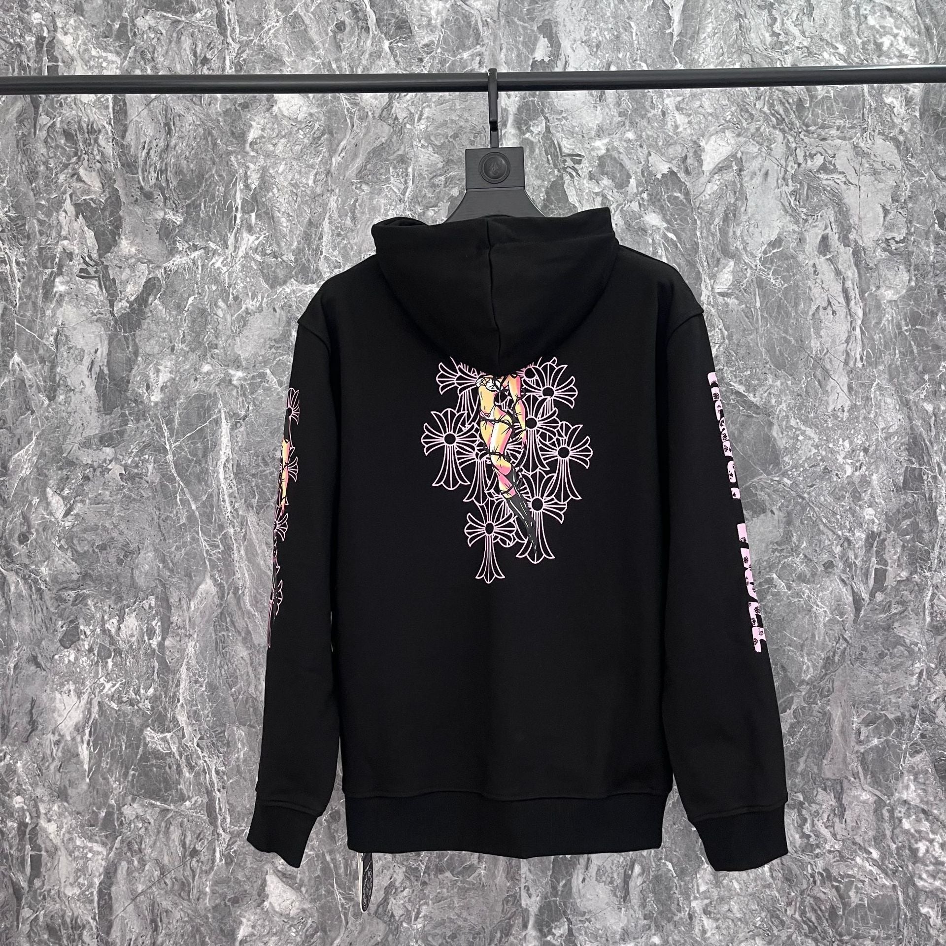 Chrome Heart Hoodie Cross, hooded zip-up cardigan sweater jacket