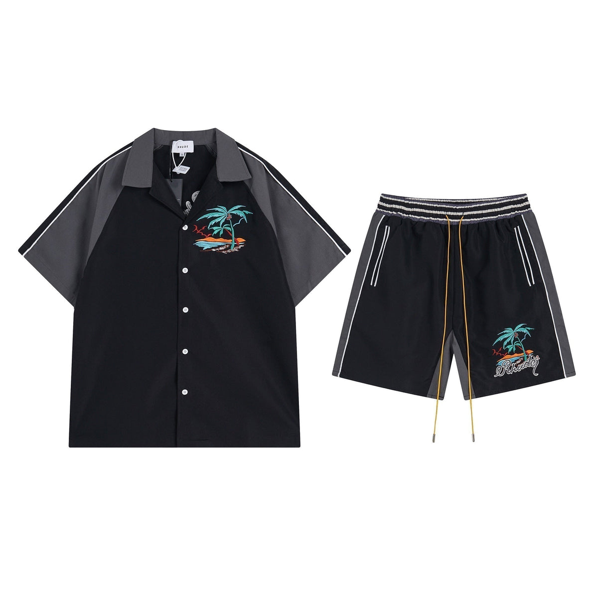 Rhude T-shirt Coconut Alphabet Beach Embroidery Short Sleeve Shirt Shorts