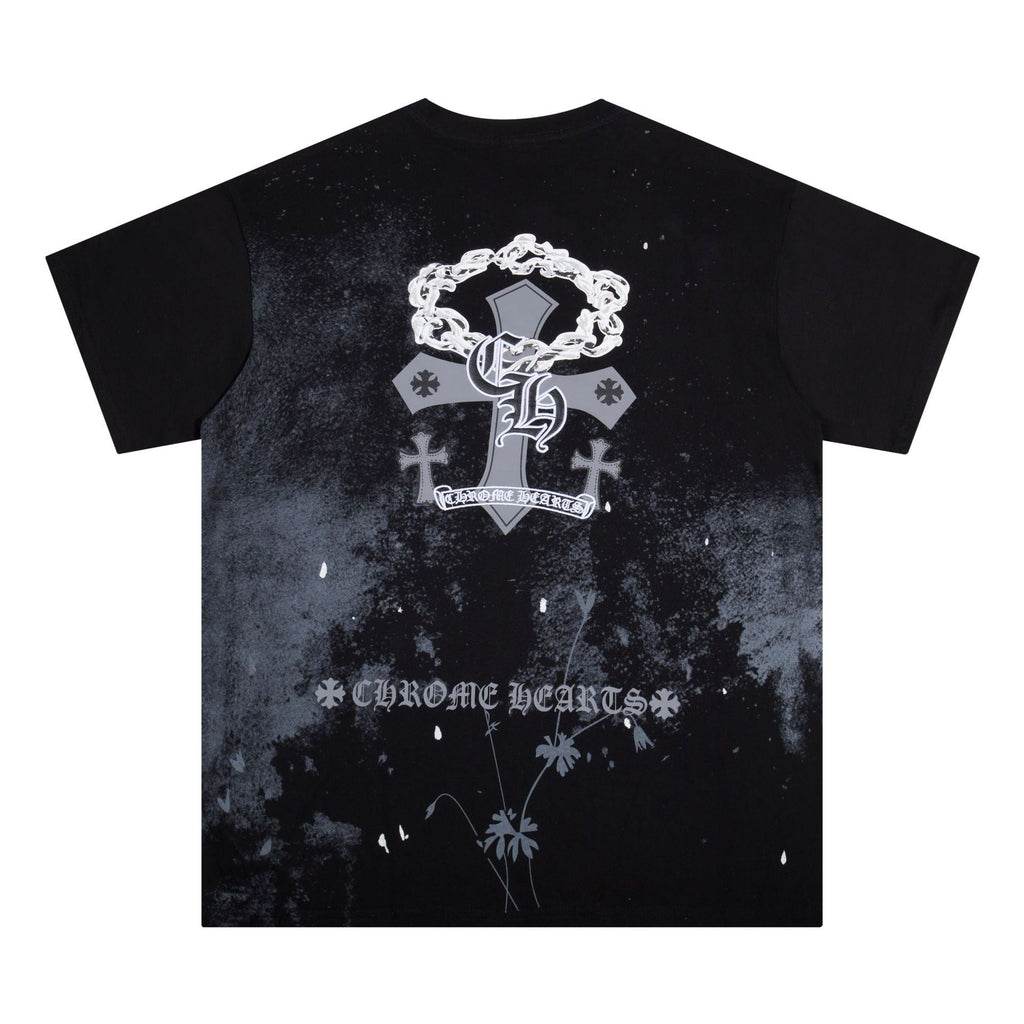 Chrome Heart T Shirts Starry Sky Inkjet Leather Short Sleeve T-Shirt