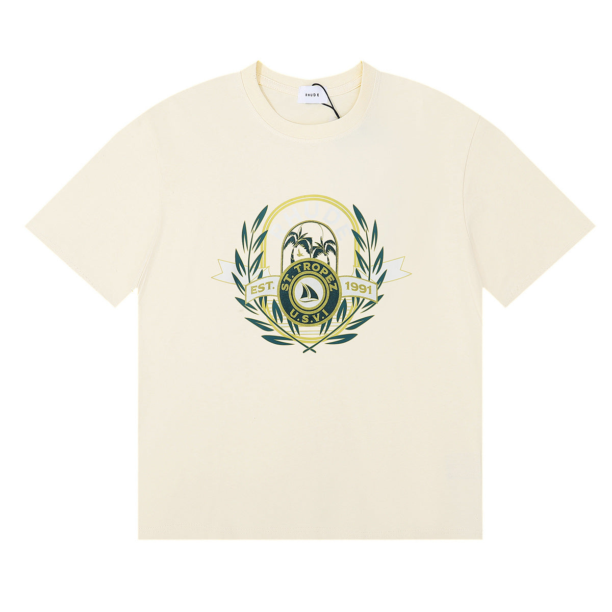 Rhude T-shirt Alphabet Coconut Racing Pattern Short Sleeve T-shirt