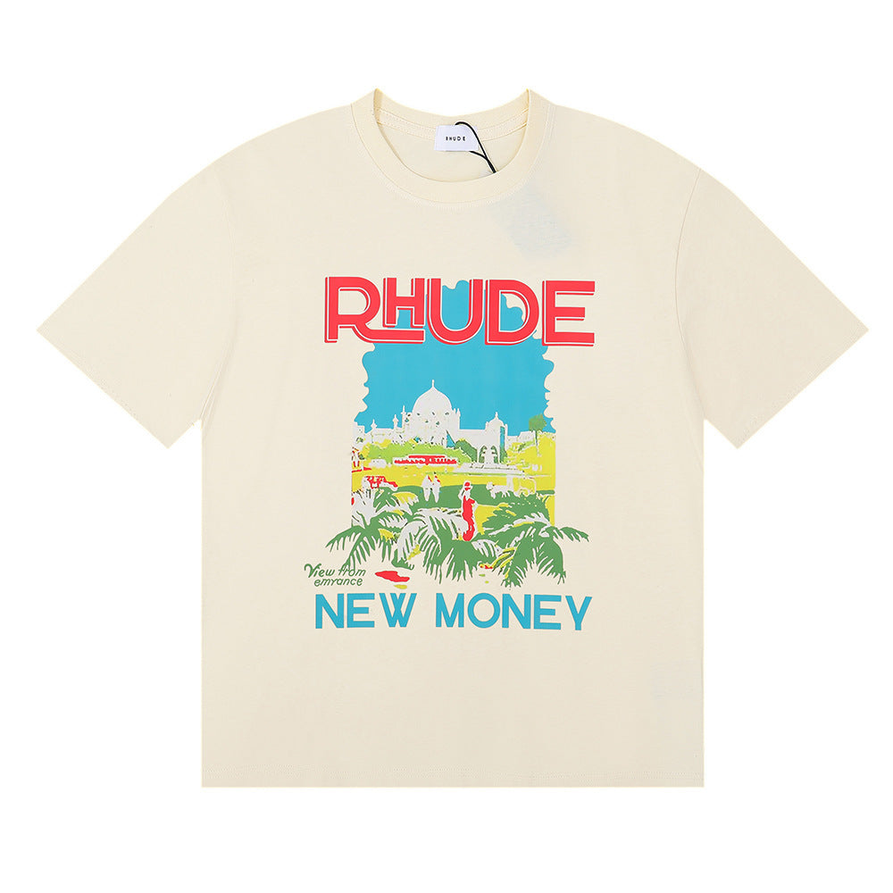 Rhude T-shirt Castle Coconut Letter Print Short Sleeve T-shirt