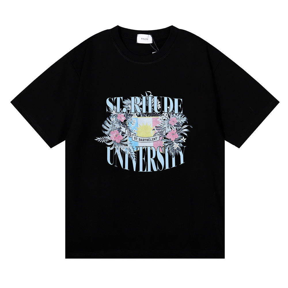 Rhude T-shirt Flag Floral Print Short Sleeve T-shirt