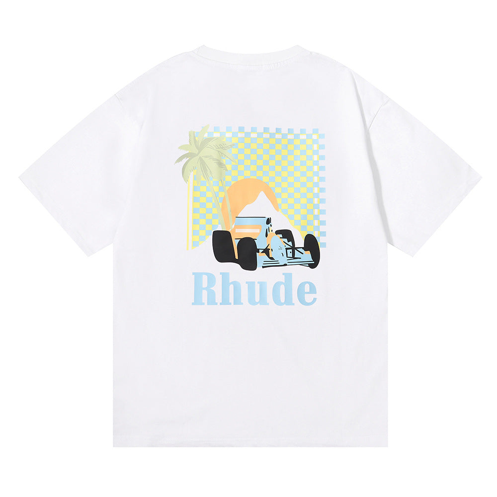 Rhude T-shirt Sunset Coconut Racing Printed Short Sleeve T-shirt