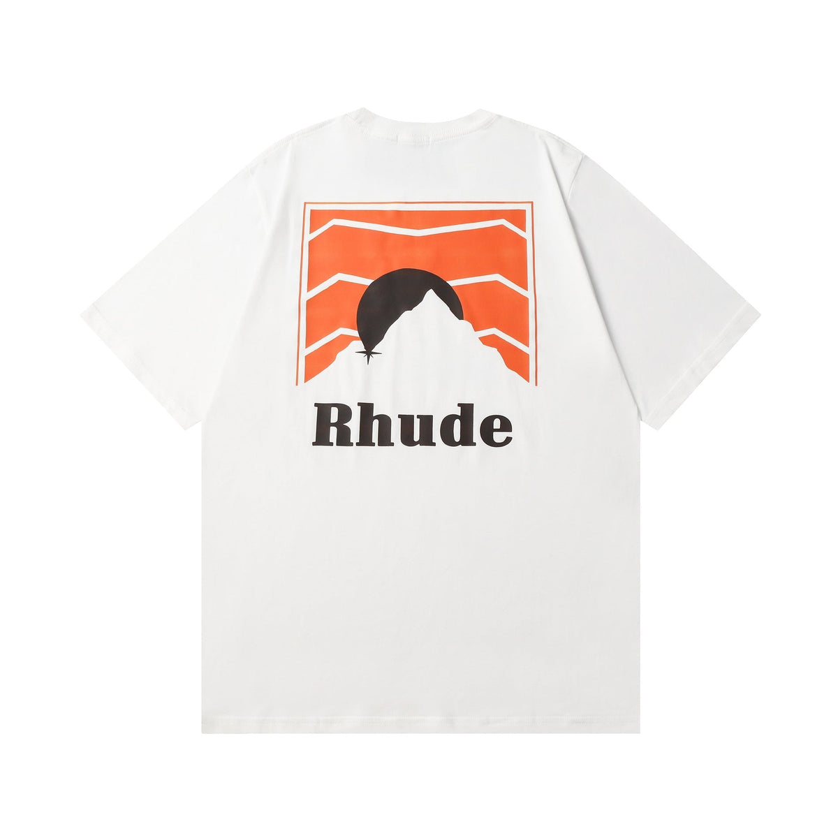 Rhude T-shirt Striped Sunset Snow Mountain Print Short Sleeve T-shirt