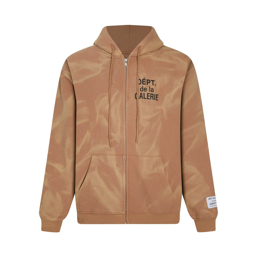 Gallery Dept Hoodie Letter Tie-Dye Washed Hooded Sweater Cardigan Jacket
