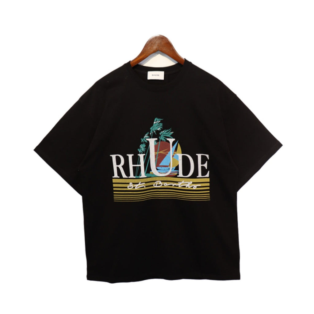 Rhude T-shirt Sailing Coconut Tree Print Short Sleeve T-shirt