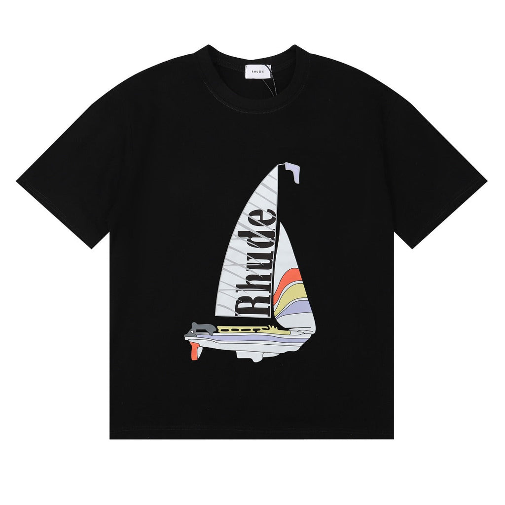 Rhude T-shirt Alphabet Coconut Racing Pattern Short Sleeve T-shirt