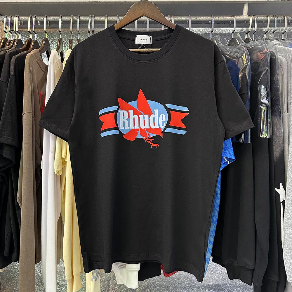 Rhude T-shirts Eagle Print Cotton Casual Short Sleeve Men and Women