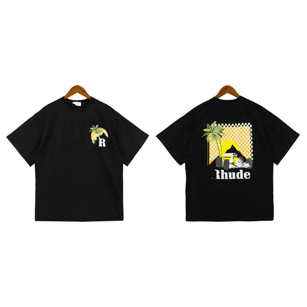 Rhude T-shirt Sunset Coconut Racing Printed Short Sleeve T-shirt